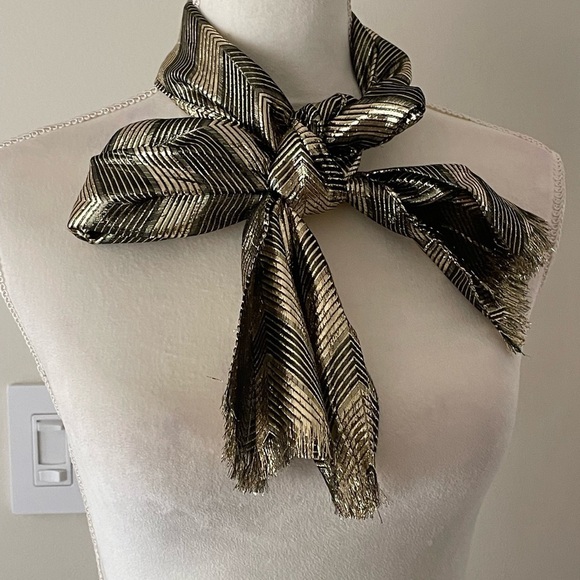 Chevron Print Metallic Gold Silver Scarf Career Office - Picture 1 of 8